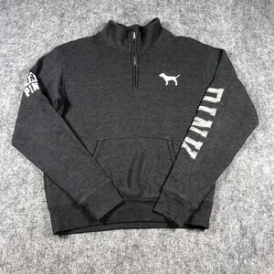 Victoria's Secret PINK Sweatshirt Womens XS Charcoal Gray Quarter Zip‎ Dog Logo